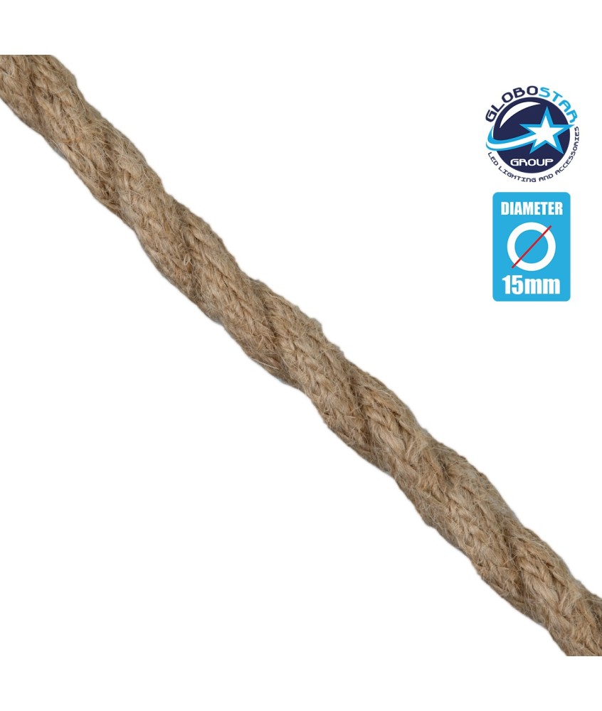 GloboStar® 77644 Εύκαμπτο Σχοινί Στριφτό Τριχιά Πλεκτό 1m Διαμέτρου 15mm Μπεζ με Εσωτερικό Καλώδιο Διατομής 2x0.75mm